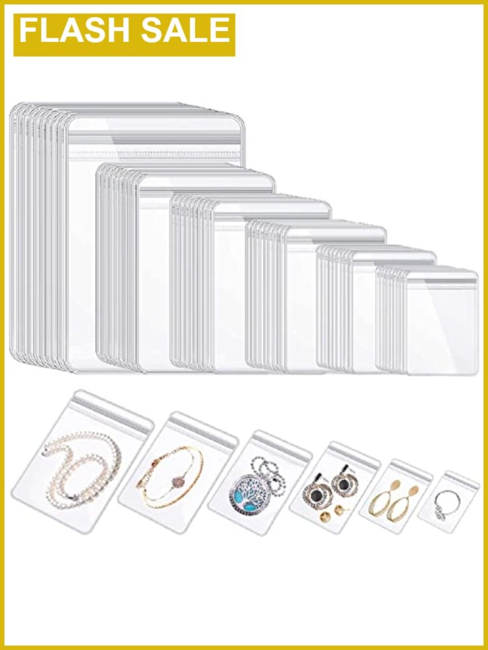 150 Clear PVC Ziplock Jewelry Bags Assorted Sizes, Self-Sealing